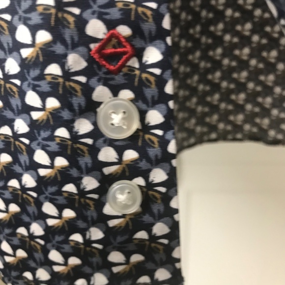 Men’s 1670 Dress Shirt US 15 Long Sleeve 32/33 Slim Fit Navy Pattern - Picture 4 of 9